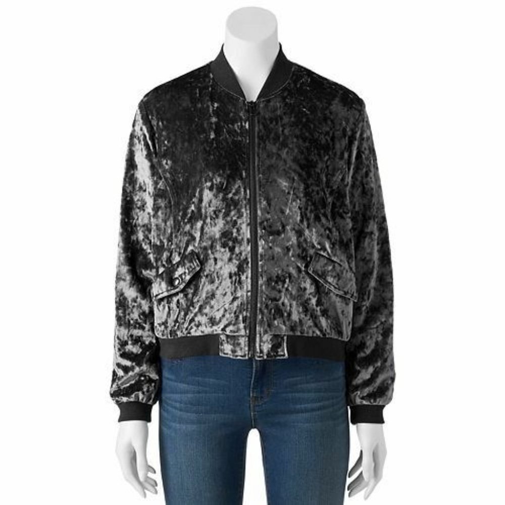 Cloud Chaser Velvet Bomber Jacket - Perfect Black, M